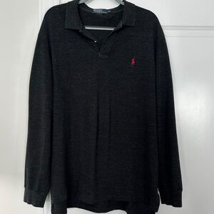 Polo by Ralph Lauren Men's Long Sleeve Polo Top/Heather Charcoal Grey